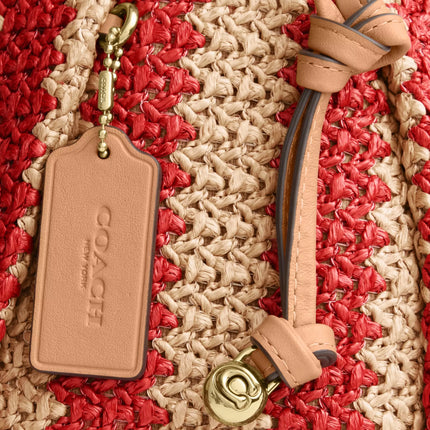 Coach Women's Faye Large Shoulder Bag With Stripes Gold/Red/Tan