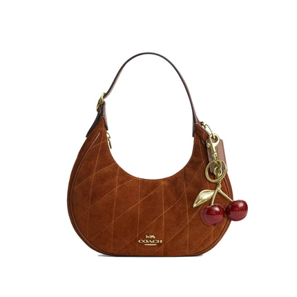 Coach Women's Emily Shoulder Bag With Quilting Suede/Gold/Warm Brown