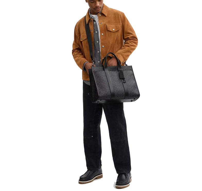 Coach Unisex Wesley Tote In Signature Canvas Charcoal