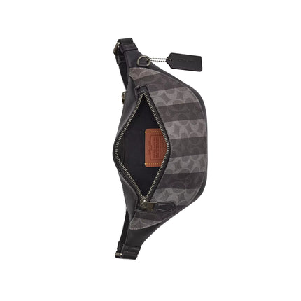 Coach Unisex Warren Mini Belt Bag In Signature Canvas With Stripes Gunmetal/Black/Grey