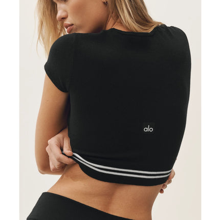alo Women's Cotton Cashmere My Serve Short Sleeve Black/White