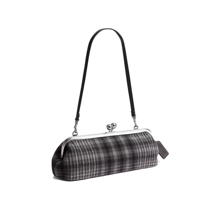 Coach Women's Kisslock Frame Bag 30 With Plaid Light Antique Gold/Grey Multi
