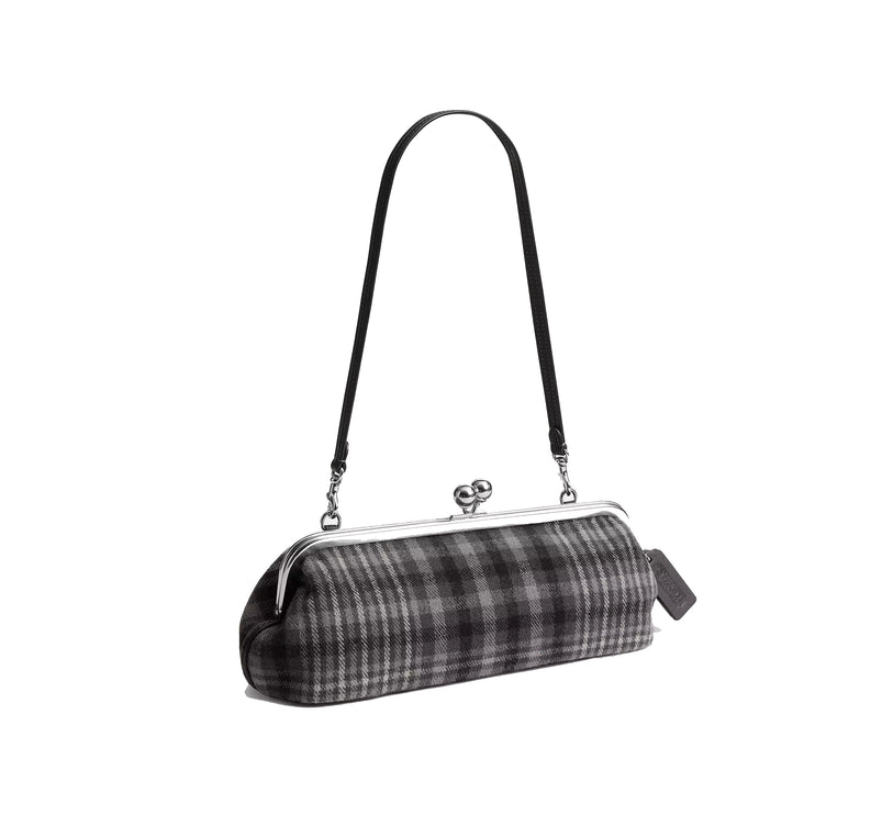 Coach Women's Kisslock Frame Bag 30 With Plaid Light Antique Gold/Grey Multi