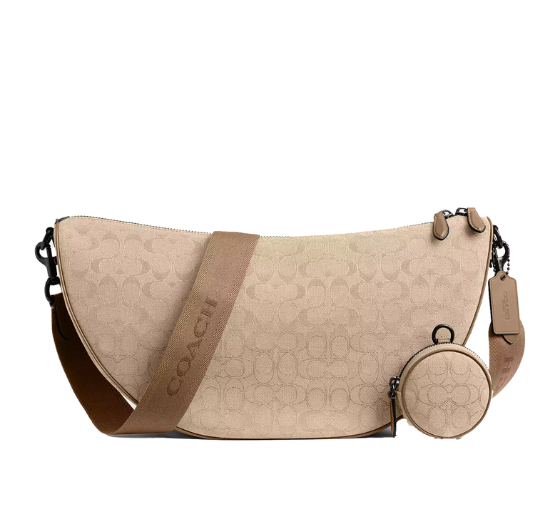 Coach Unisex Hall Soft Sling Bag 45 In Signature Jacquard Khaki