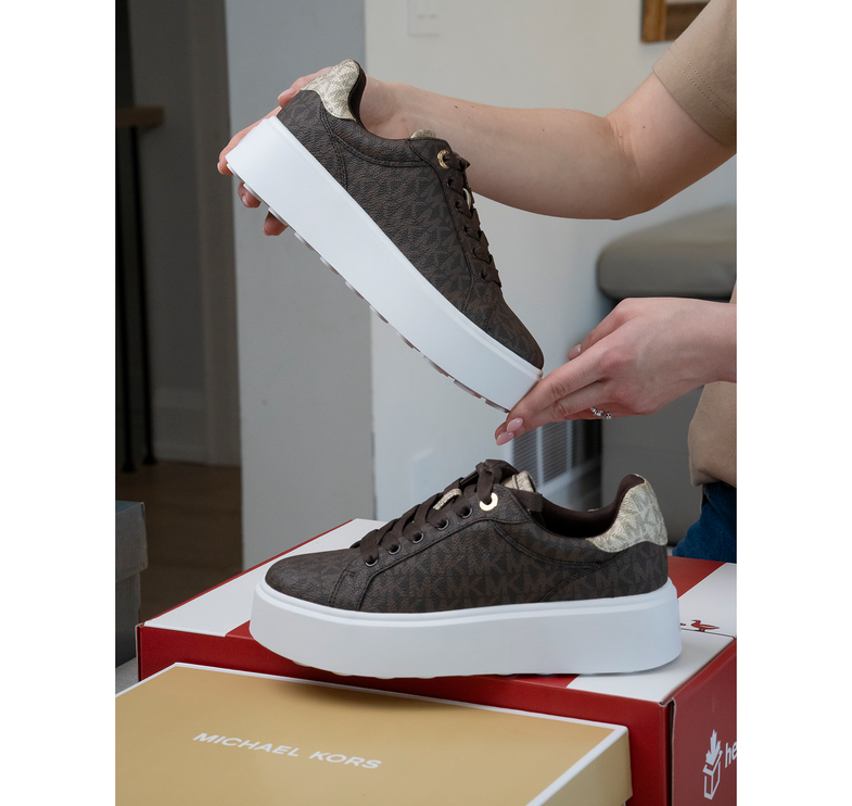 Michael Kors Women's Romey Metallic Two Tone Signature Logo Platform Sneaker Brown