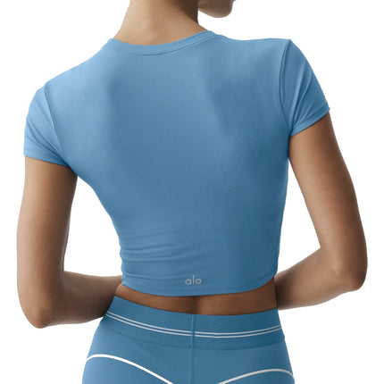 alo Women's Alosoft Crop Finesse Short Sleeve California Blue
