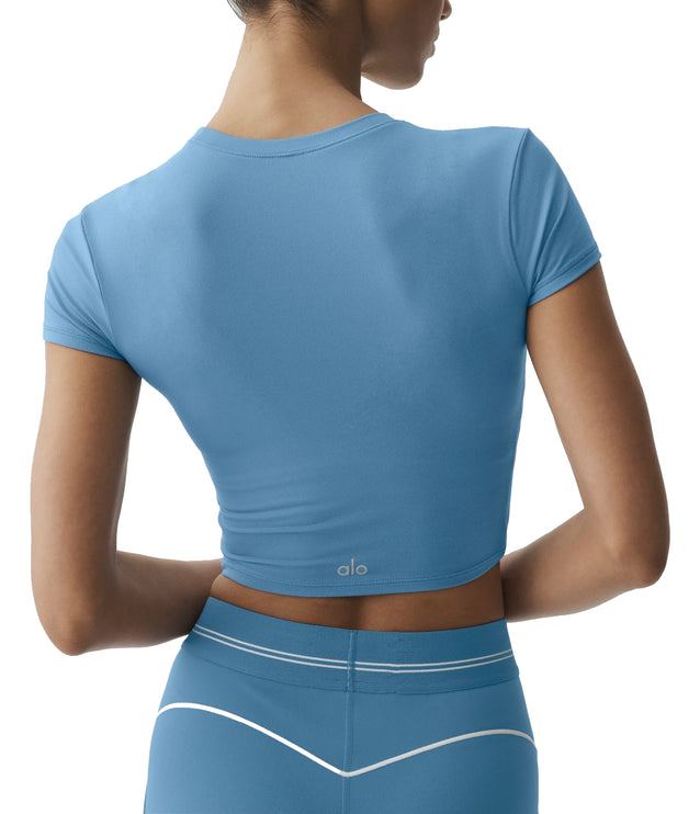 alo Women's Alosoft Crop Finesse Short Sleeve California Blue