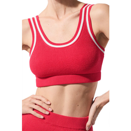 alo Women's Tennis Club Sweater Knit Bra Candy Red/White