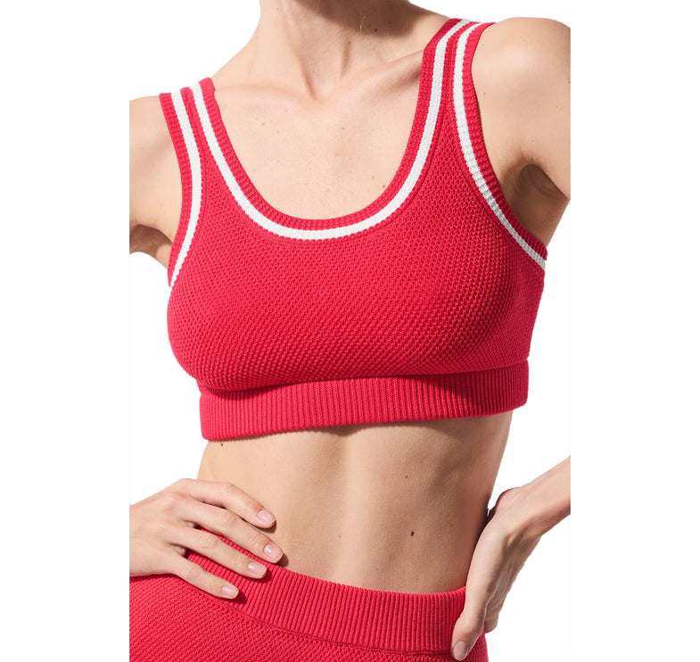 alo Women's Tennis Club Sweater Knit Bra Candy Red/White