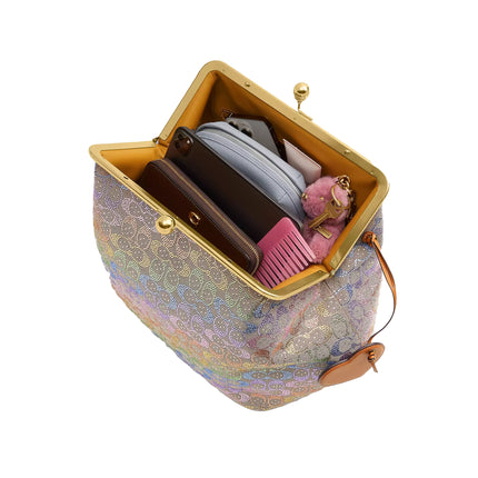 Coach Women's Large Kisslock Frame Bag In Crystal Signature Jacquard Brass/Rainbow Multi