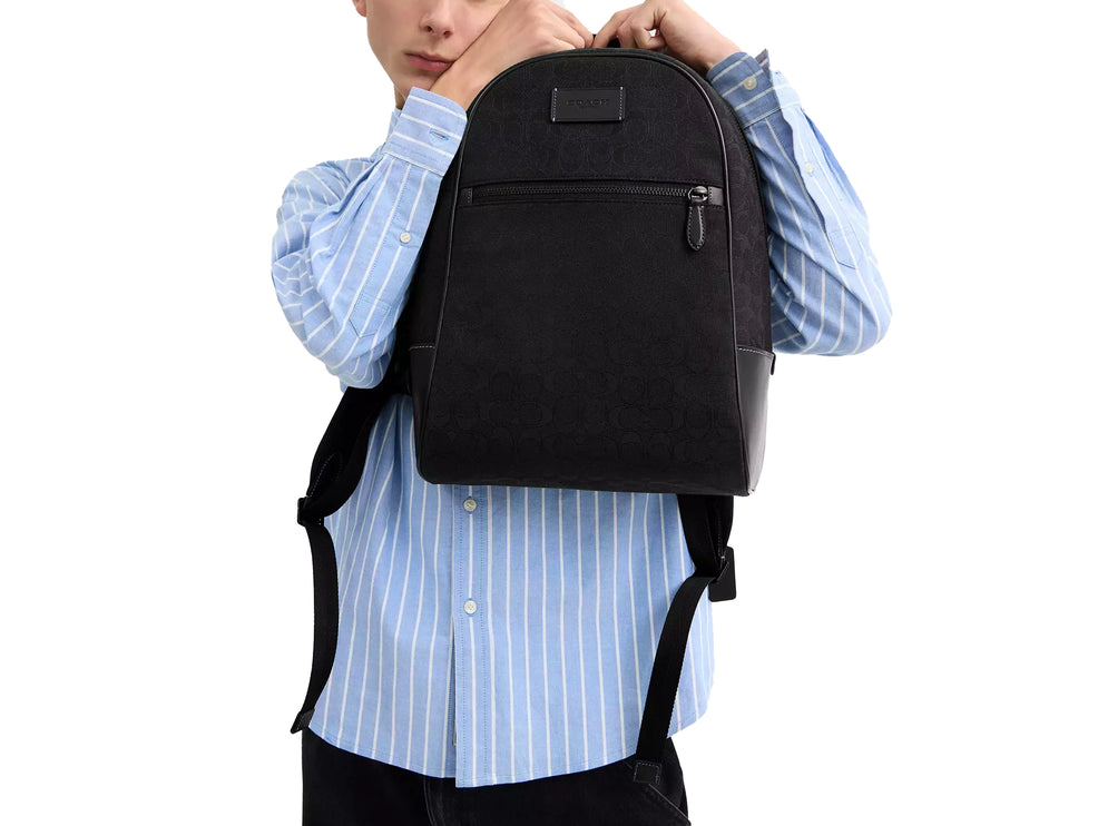 Coach Unisex Theo Backpack In Signature Jacquard Black