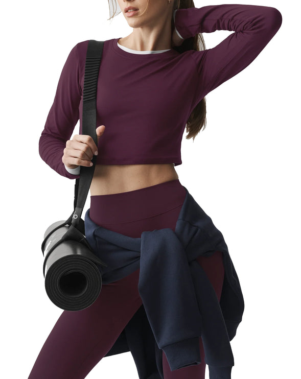 alo Women's Alosoft Crop Finesse Long Sleeve Rich Bordeaux