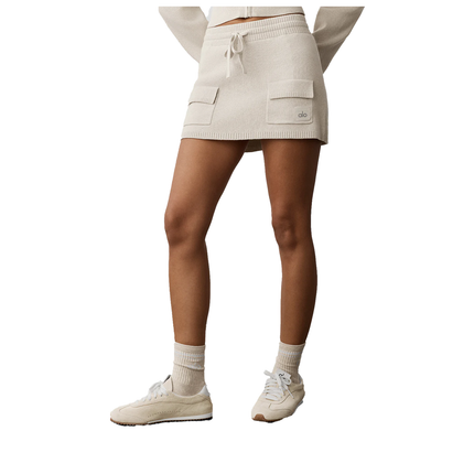 alo Women's Scholar Knit Cargo Skirt Oatmeal Heather