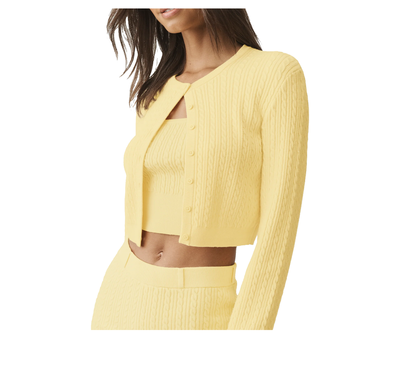 alo Women's Mini Cable Sweater Cardigan Warm Butter