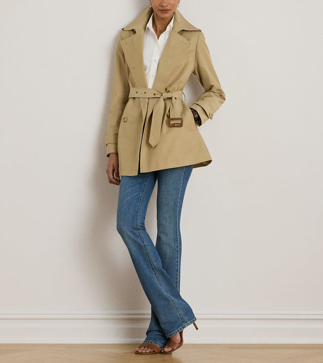 Polo Ralph Lauren Women's Double-Breasted Cotton-Blend Trench Coat Birch Tan