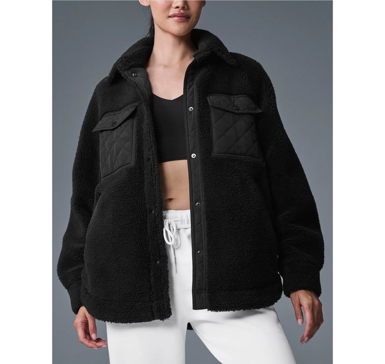 alo Women's Sherpa Edge Shacket - Black