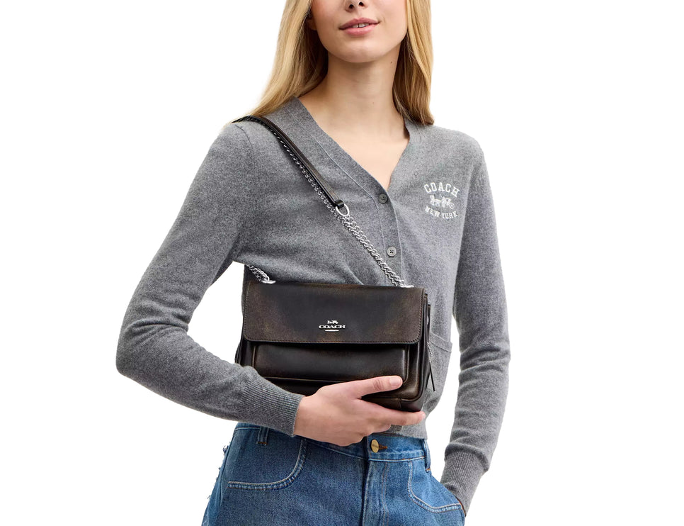 Coach Women's Elodie Crossbody Bag 24 In Loved Leather Silver/Black Brown