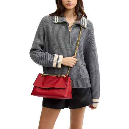 Coach Women's Chelsea Shoulder Bag 30 With Chain Brass/Scarlet