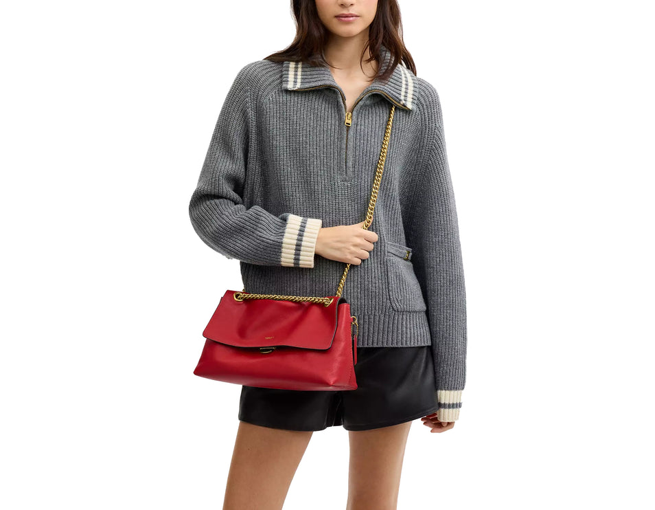 Coach Women's Chelsea Shoulder Bag 30 With Chain Brass/Scarlet