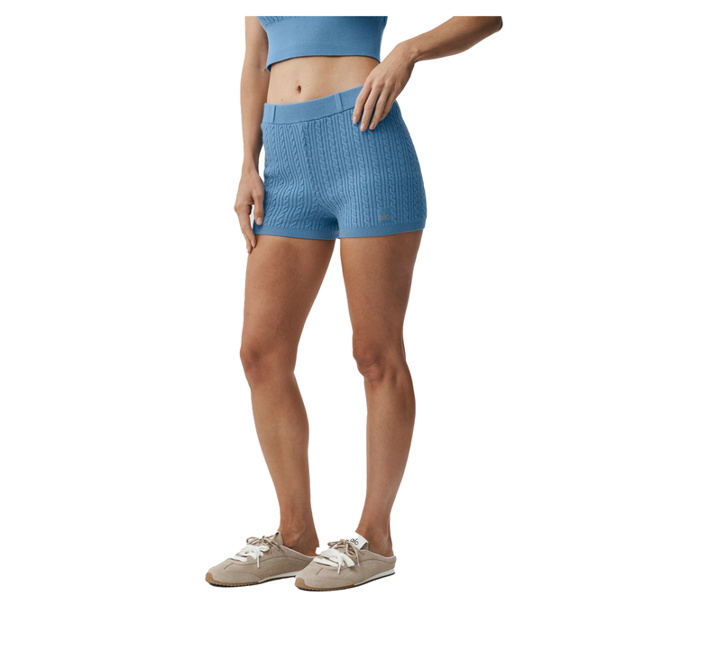 alo Women's Mini Cable High-Waist Sweater Short California Blue