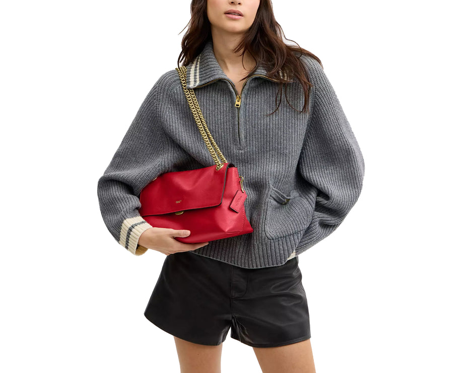 Coach Women's Chelsea Shoulder Bag 30 With Chain Brass/Scarlet