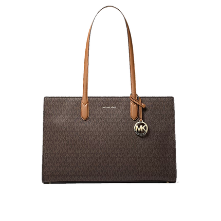 Michael Kors Women's Scarlett Medium Signature Logo Tote Bag Brown/Acorn/Gold