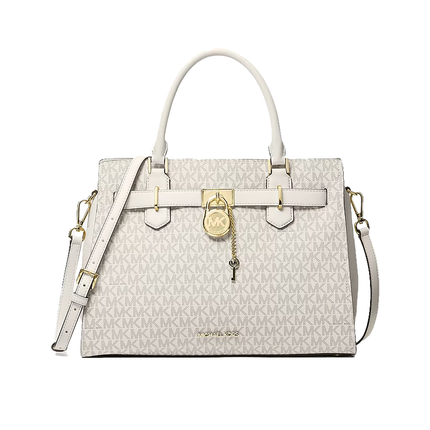 Michael Kors Women's Landon Medium Logo Satchel Bag Light Cream Multi/Gold