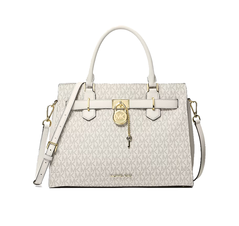 Michael Kors Women's Landon Medium Logo Satchel Bag Light Cream Multi/Gold