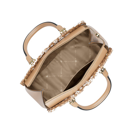 Michael Kors Women's Marilyn Medium Printed Signature Logo Satchel Bag Camel/Gold