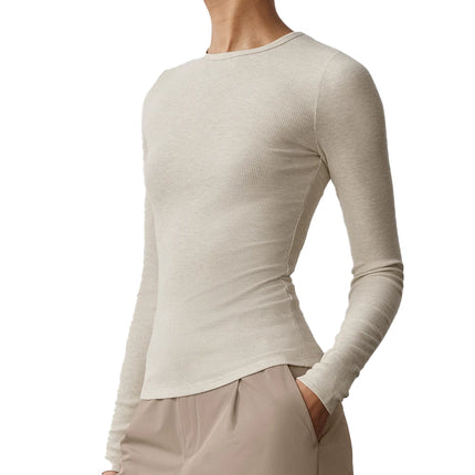 alo Women's Ribbed Modal Long Sleeve Oatmeal Heather