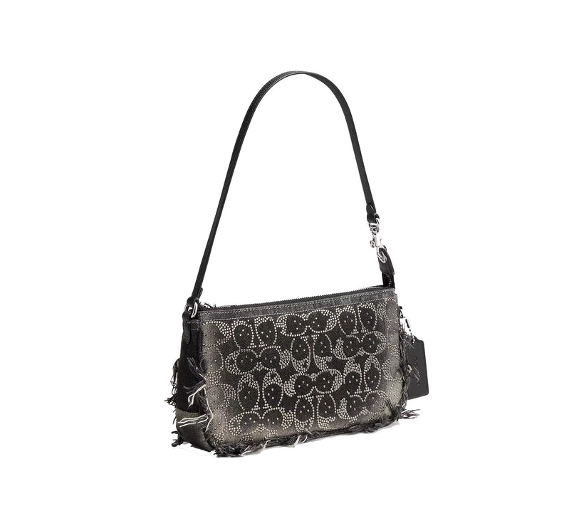 Coach Women's Plaza Bag In Regenerative Cotton Denim With Loved Crystal Signature Silver/Black