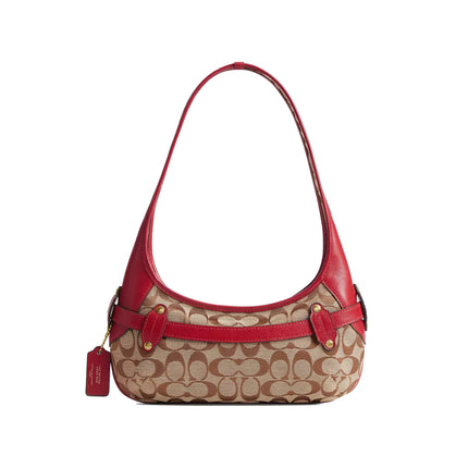 Coach Women's Belted Ergo Shoulder Bag 26 In Signature Jacquard Brass/Poppy Signature