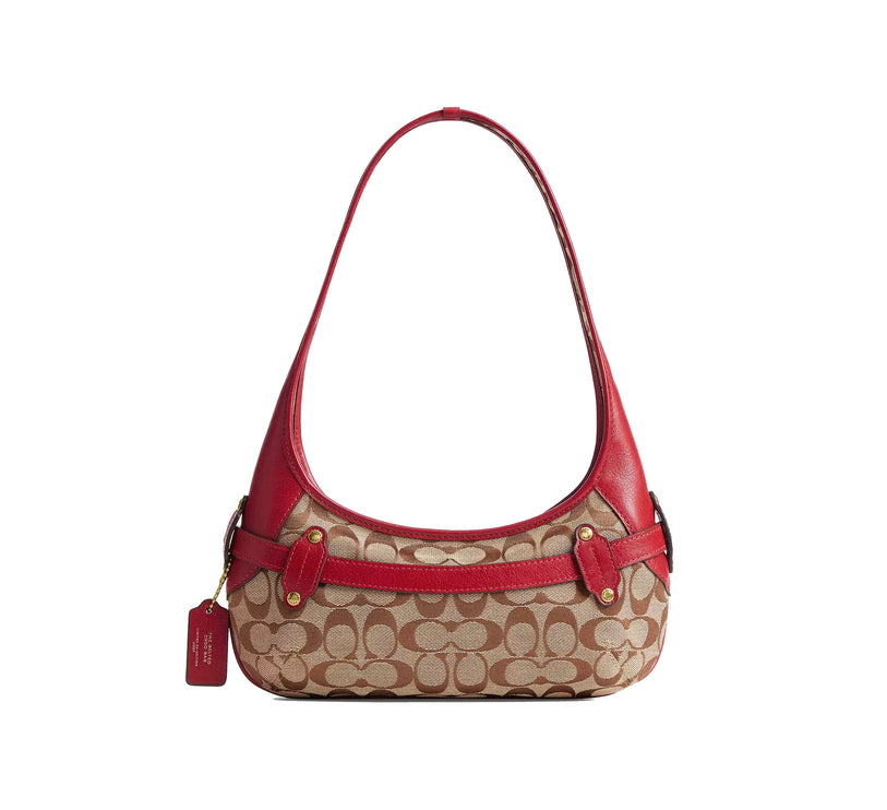 Coach Women's Belted Ergo Shoulder Bag 26 In Signature Jacquard Brass/Poppy Signature