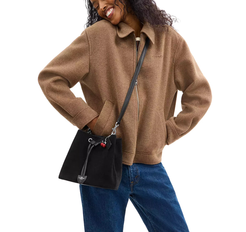 Coach Women's Rowan Bucket Bag With Cherry Charm Black/Silver