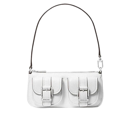 Michael Kors Women's Zoe Small Pebbled Leather Pochette Bag Optic White