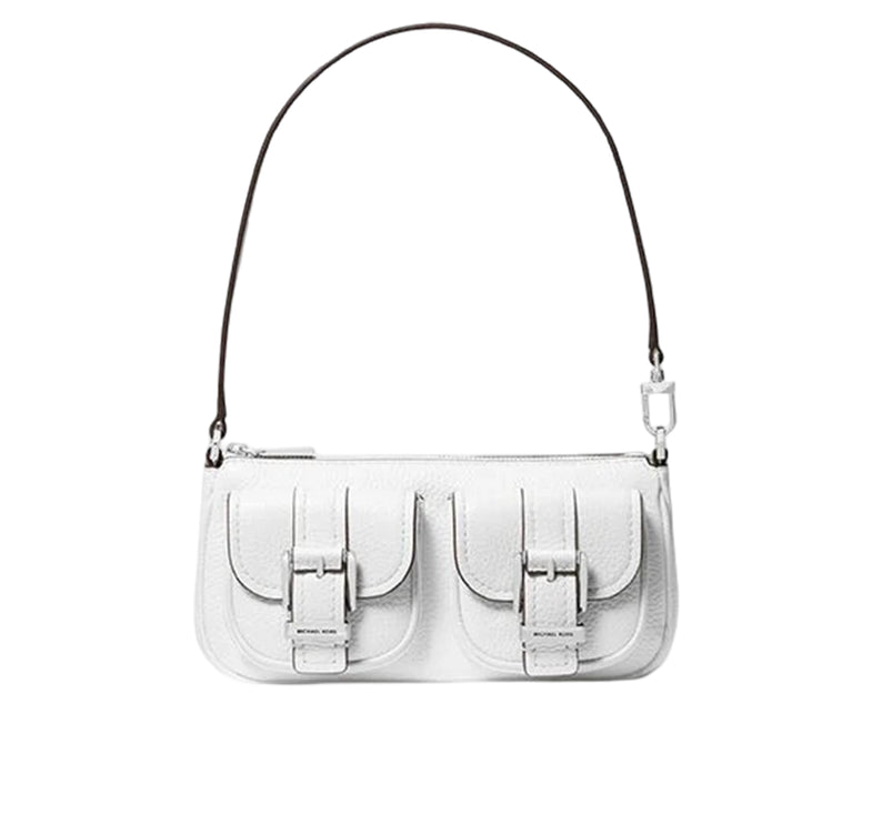 Michael Kors Women's Zoe Small Pebbled Leather Pochette Bag Optic White