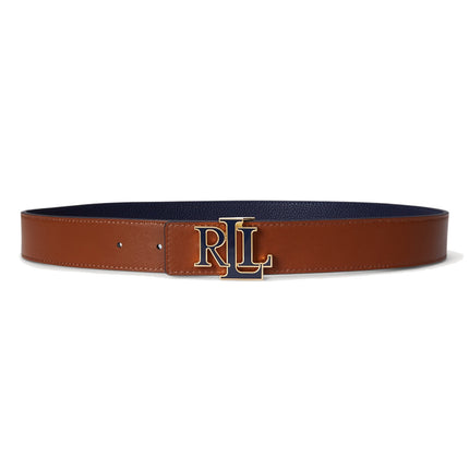 Polo Ralph Lauren Women's Logo Reversible Pebbled Leather Belt Refined Navy/Lauren Tan