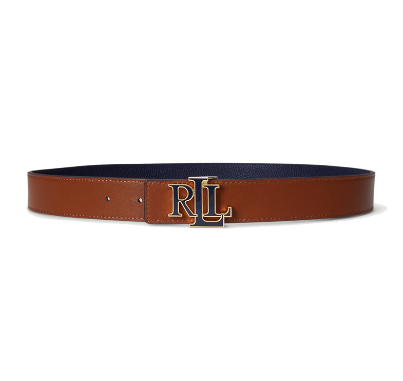 Polo Ralph Lauren Women's Logo Reversible Pebbled Leather Belt Refined Navy/Lauren Tan