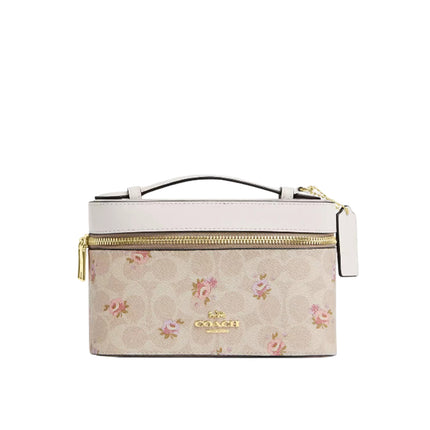 Coach Women's Cosmetic Case In Signature Canvas With Floral Print Gold/Sand Multi
