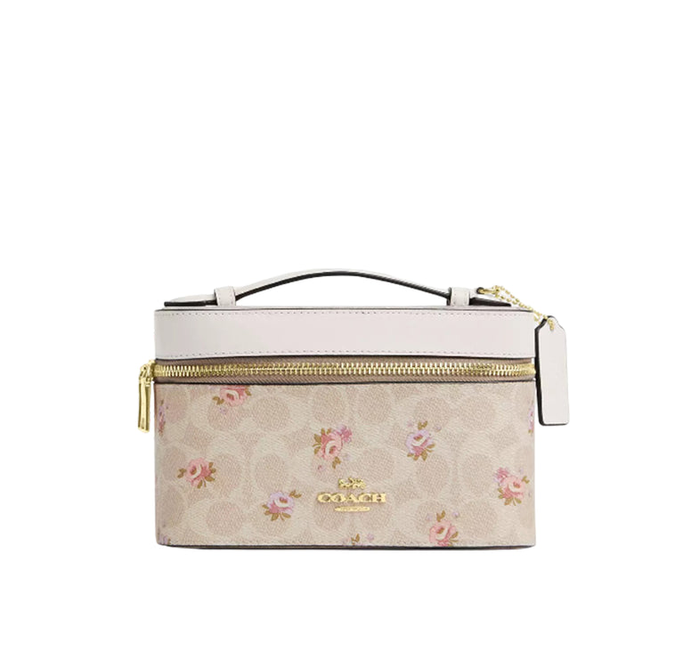 Coach Women's Cosmetic Case In Signature Canvas With Floral Print Gold/Sand Multi