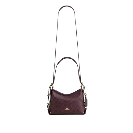 Coach Women's Laurel Shoulder Bag 22 With Buckles In Signature Canvas Gold/Black Currant