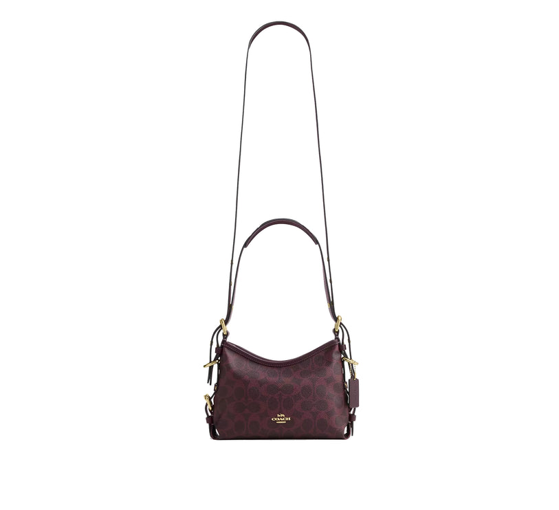 Coach Women's Laurel Shoulder Bag 22 With Buckles In Signature Canvas Gold/Black Currant