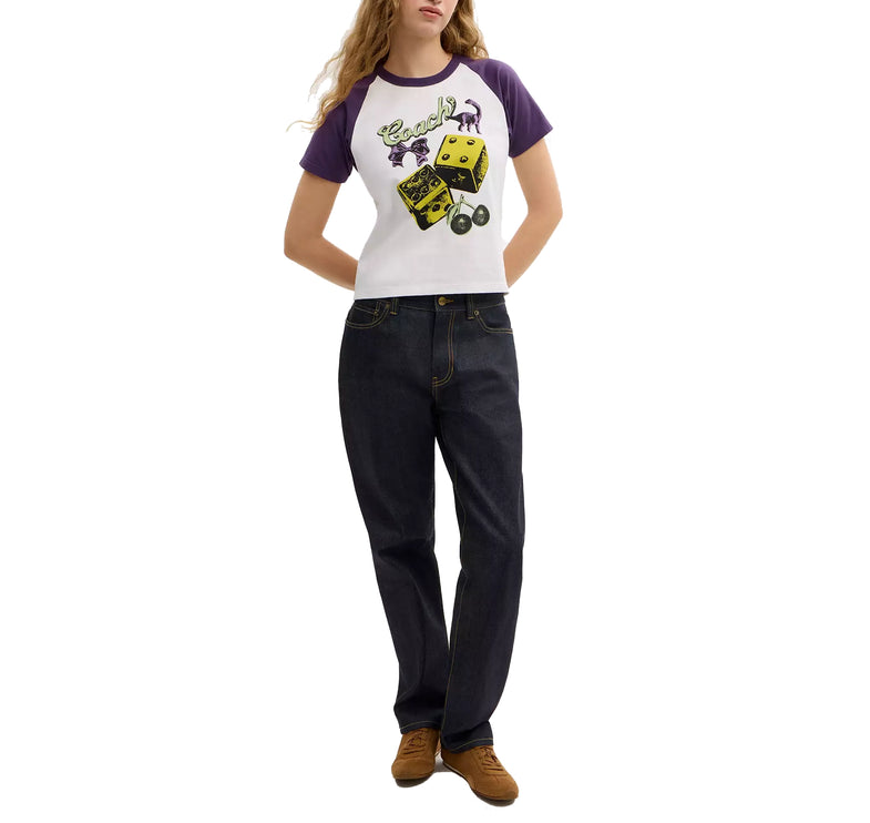 Coach Women's Charms Raglan T-Shirt In Organic Cotton Vintage Ivory Multi