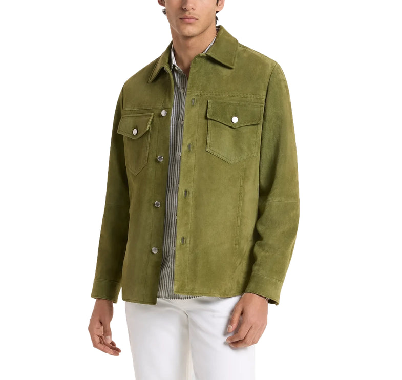 Michael Kors Men's Suede Shirt Jacket Evergreen