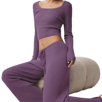 alo Women's Sweater Knit Mid-Rise Unwind Wide Leg Pant Plum Kiss