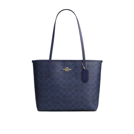 Coach Women's Medium City Tote Bag In Signature Canvas Gold/Navy