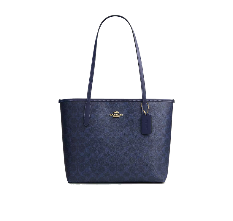 Coach Women's Medium City Tote Bag In Signature Canvas Gold/Navy