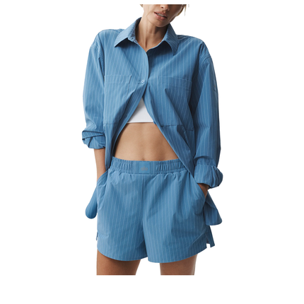 alo Women's Pinstripe Daylight Button Down Long Sleeve California Blue/White