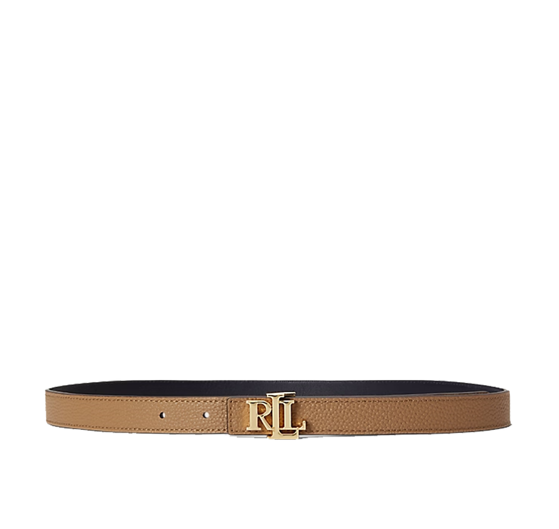 Polo Ralph Lauren Women's Logo Reversible Leather Skinny Belt Camel/Lauren Navy