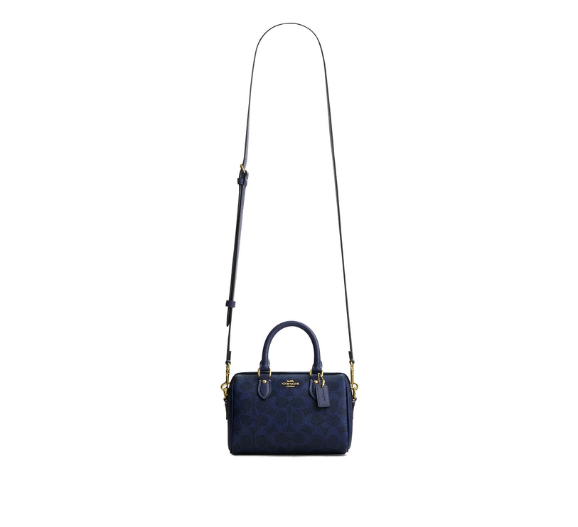 Coach Women's Mini Rowan Crossbody Bag In Signature Canvas Gold/Navy